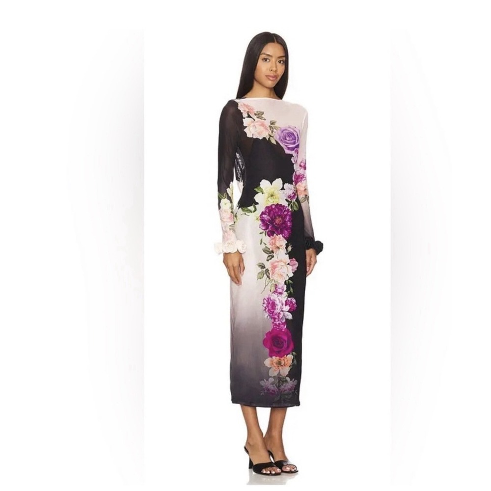 AFRM Revolve Floral Bodycon Dress Long Sleeve Midi Size L Retails $178